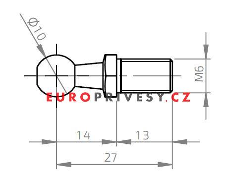 Čep kulového kloubu k plynové vzpěře BM, c=27mm, M8, ocel