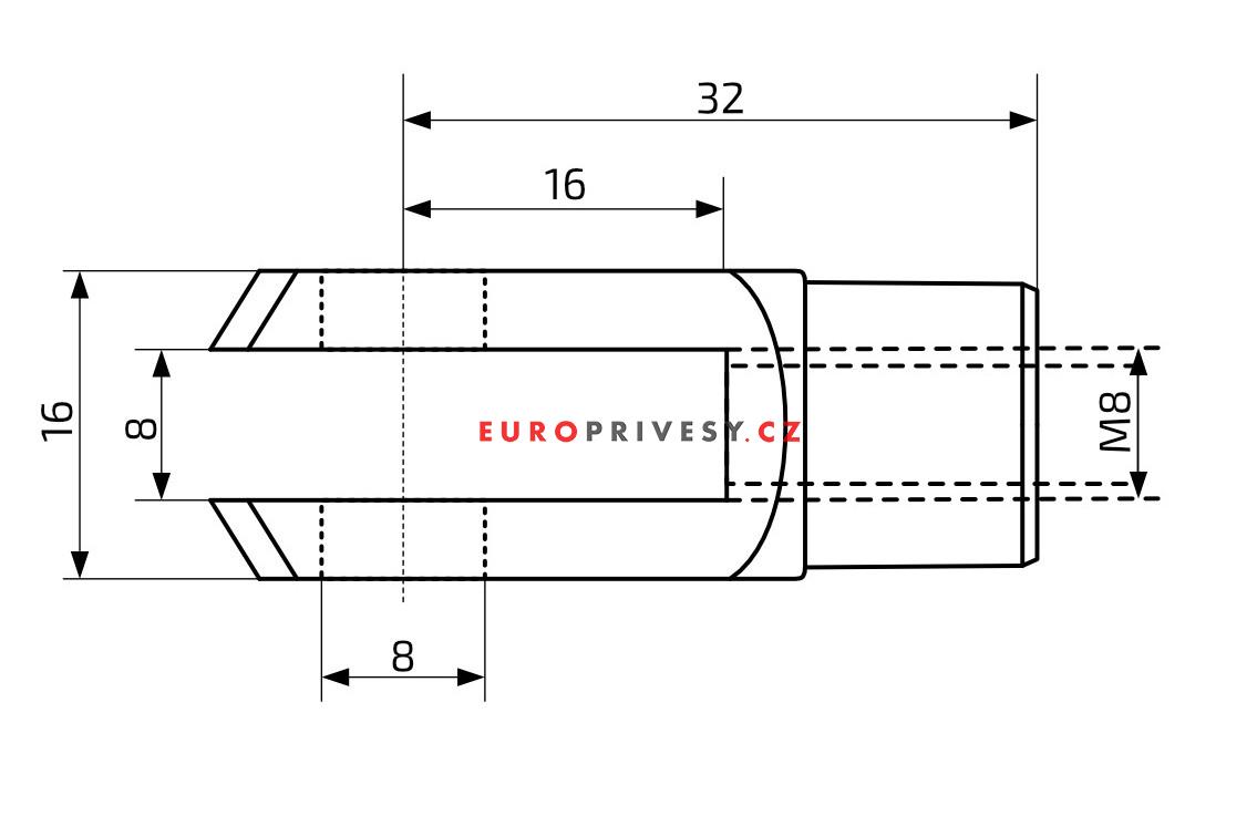 Vidlice k plynové vzpěře 8x16, otvor 8mm, pro závit M8, ocel