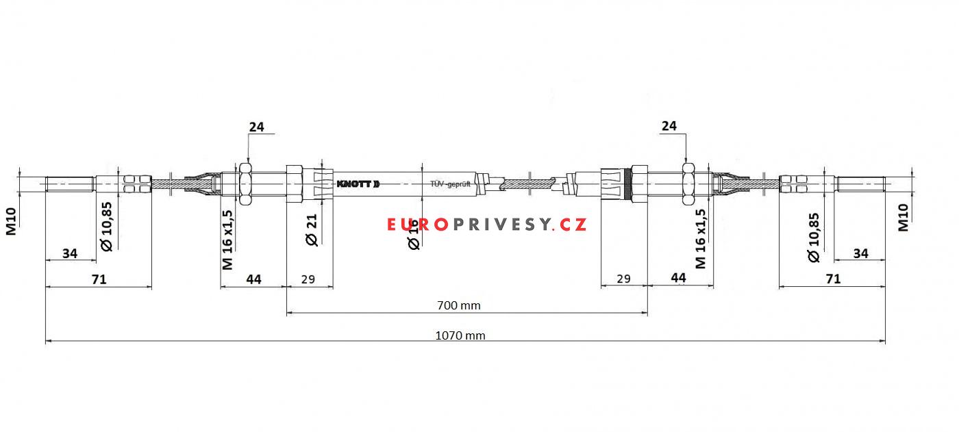Lanovod brzdový pro KHV KNOTT 700/1070 závit M10-M10