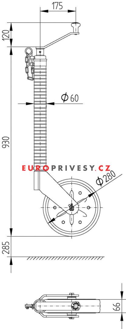 Kolečko opěrné drážkované s pojistkou KNOTT 60 280x66 385 kg