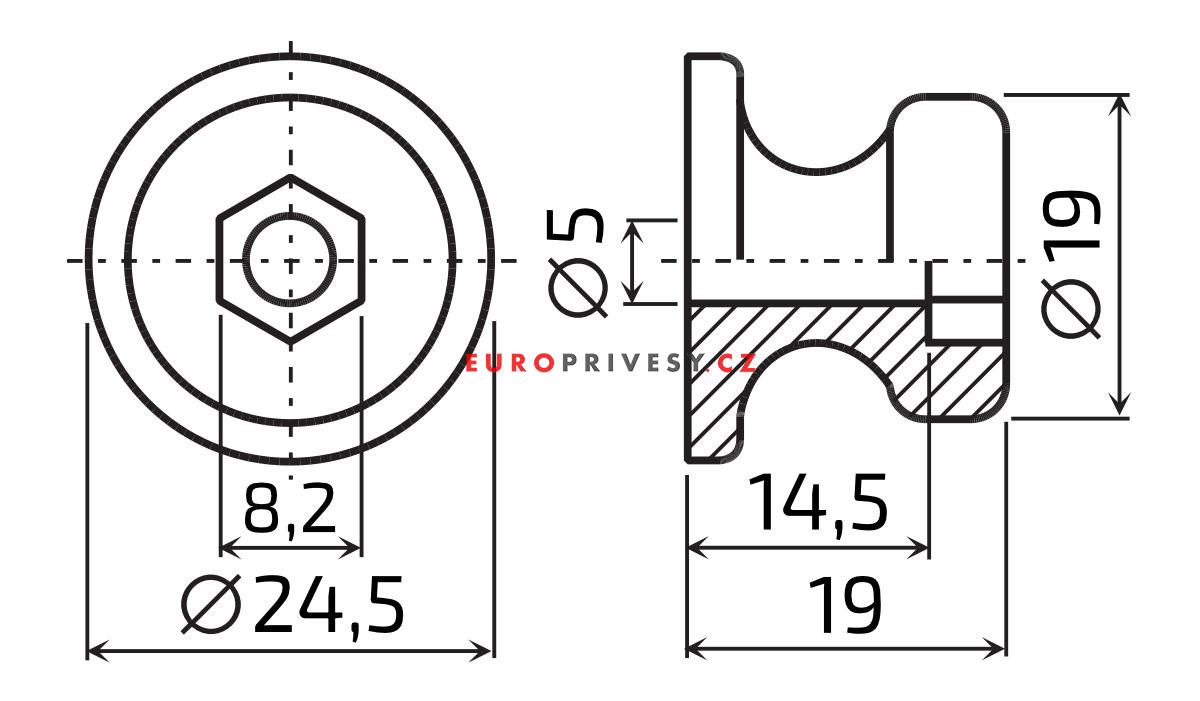 Napínací kolík (čep) k plachtě s šestihranem, plastový, 24x19 mm