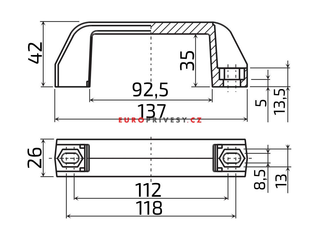 Madlo plastové 137 mm bez krytek šroubů, černé