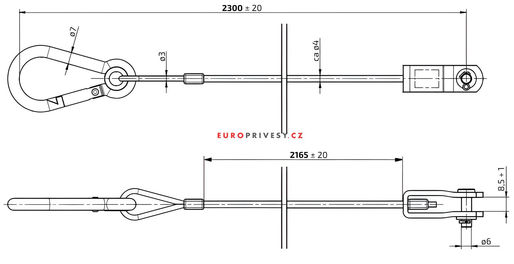 Lanko pojistné KNOTT 2300 mm s vidlicí