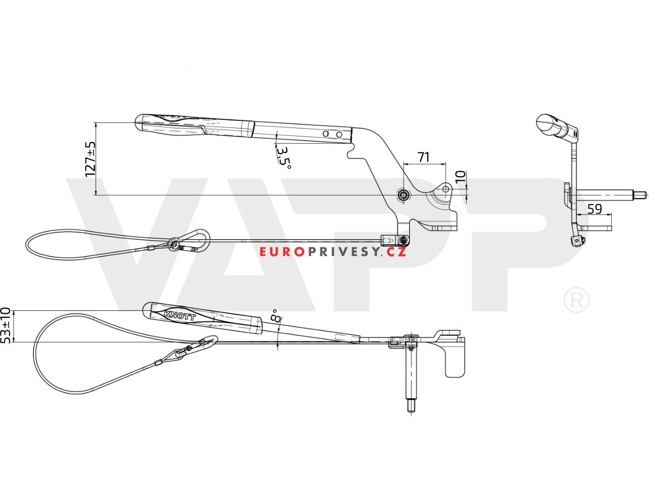 Páka ruční brzdy KNOTT KF13, KF17 a KF20 nízká (pro plynopružinový zásobník GF)