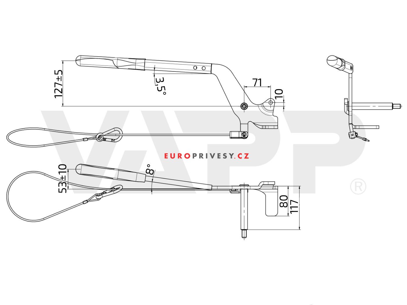 Páka ruční brzdy KNOTT KFG35 nízká (pro plynopružinový zásobník GF)