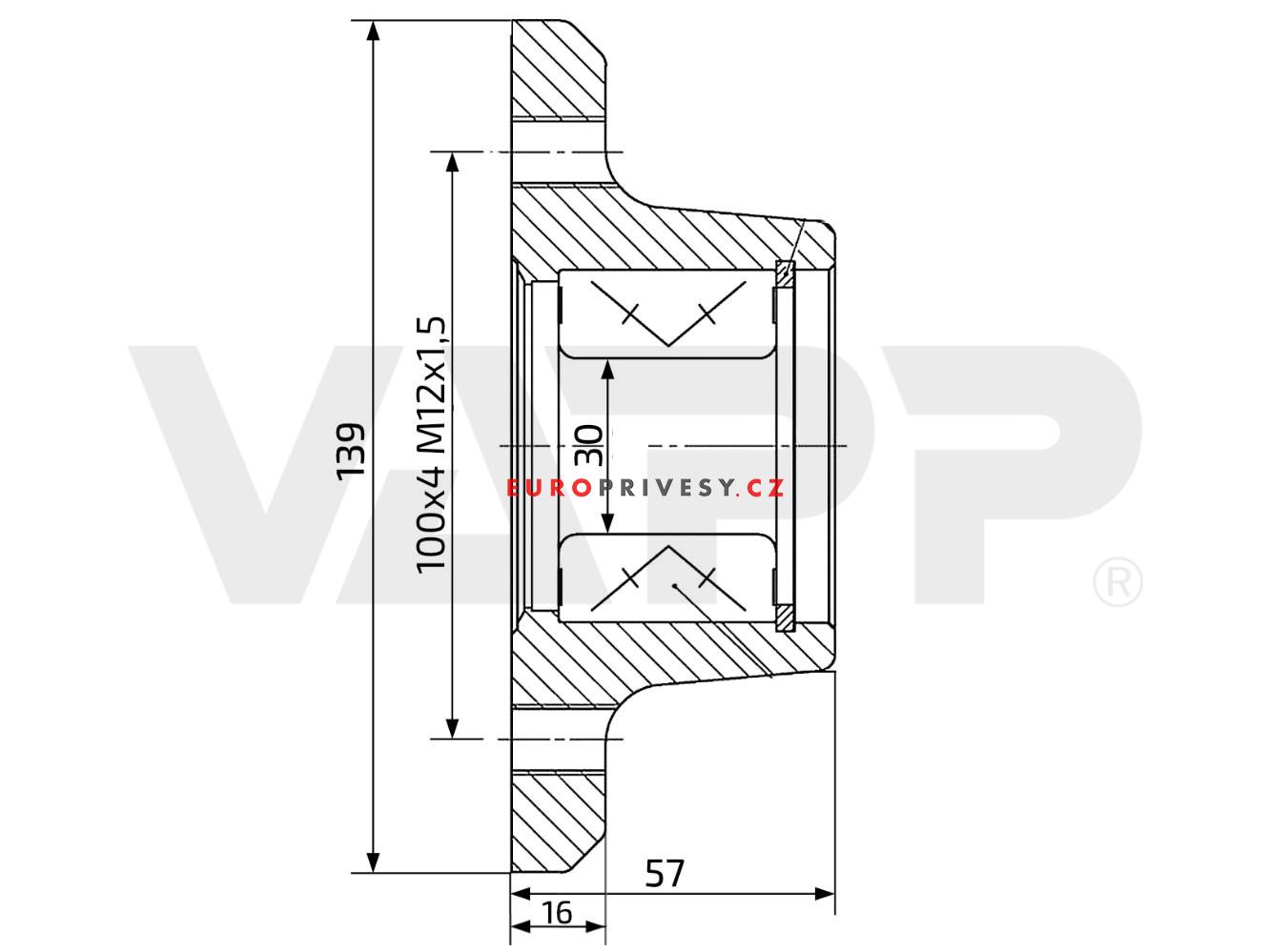 Náboj nebržděný AL-KO 100x4 compact k nápravě OPTIMA UBR 700-5 (k ETI 811676)