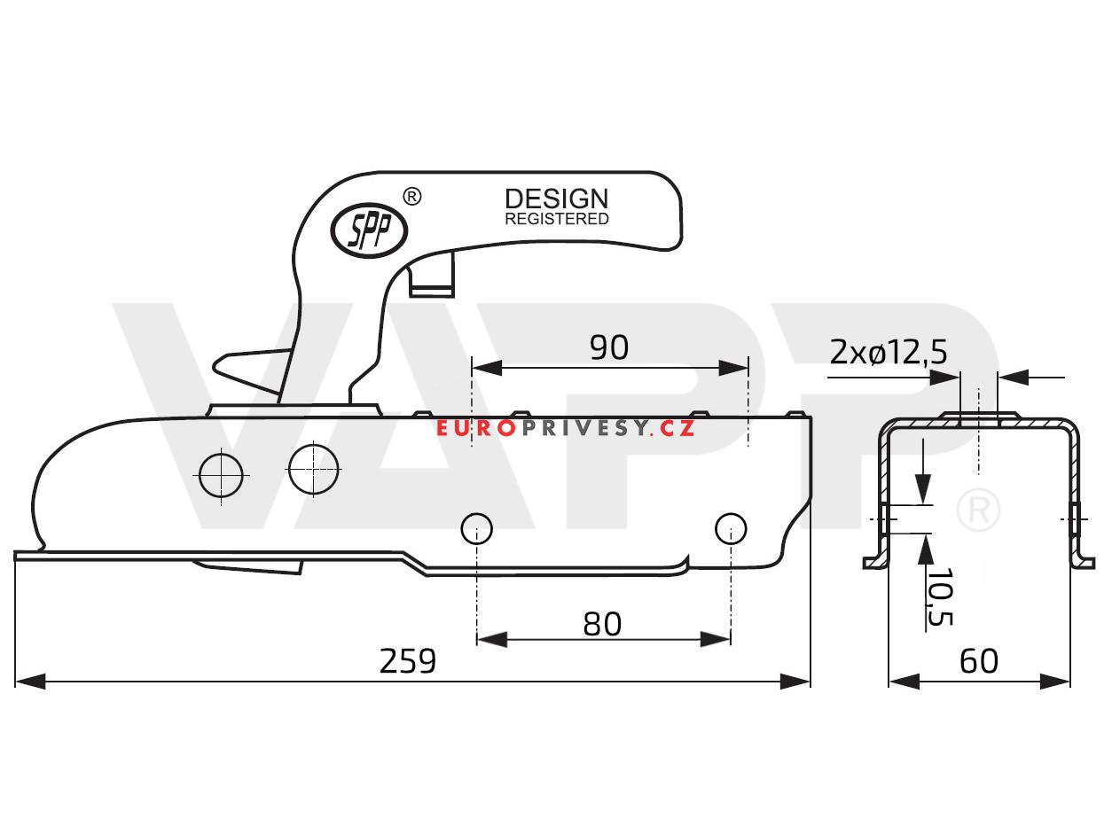 Tažná spojka SPP ZSK-750I, 750 kg, 60x60 mm, H10V12