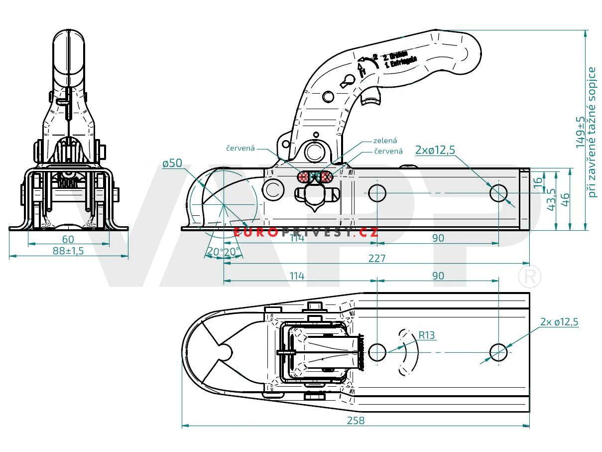 Tažná spojka KNOTT K7,5-I(L), 750 kg, 60x60