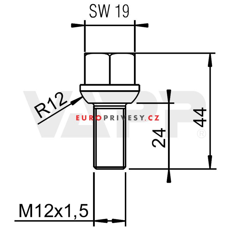 Šroub kolový M12x1,5x24 kulový 8.8