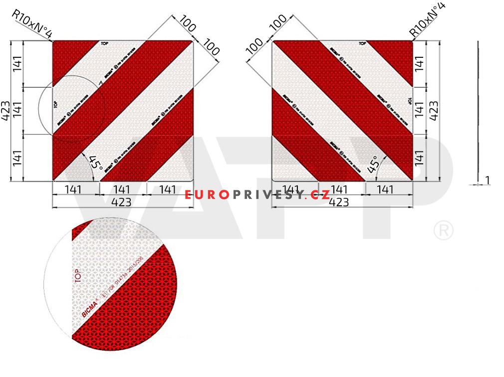 Reflexní tabule pro nadměrné a přesahující náklady 423x423mm