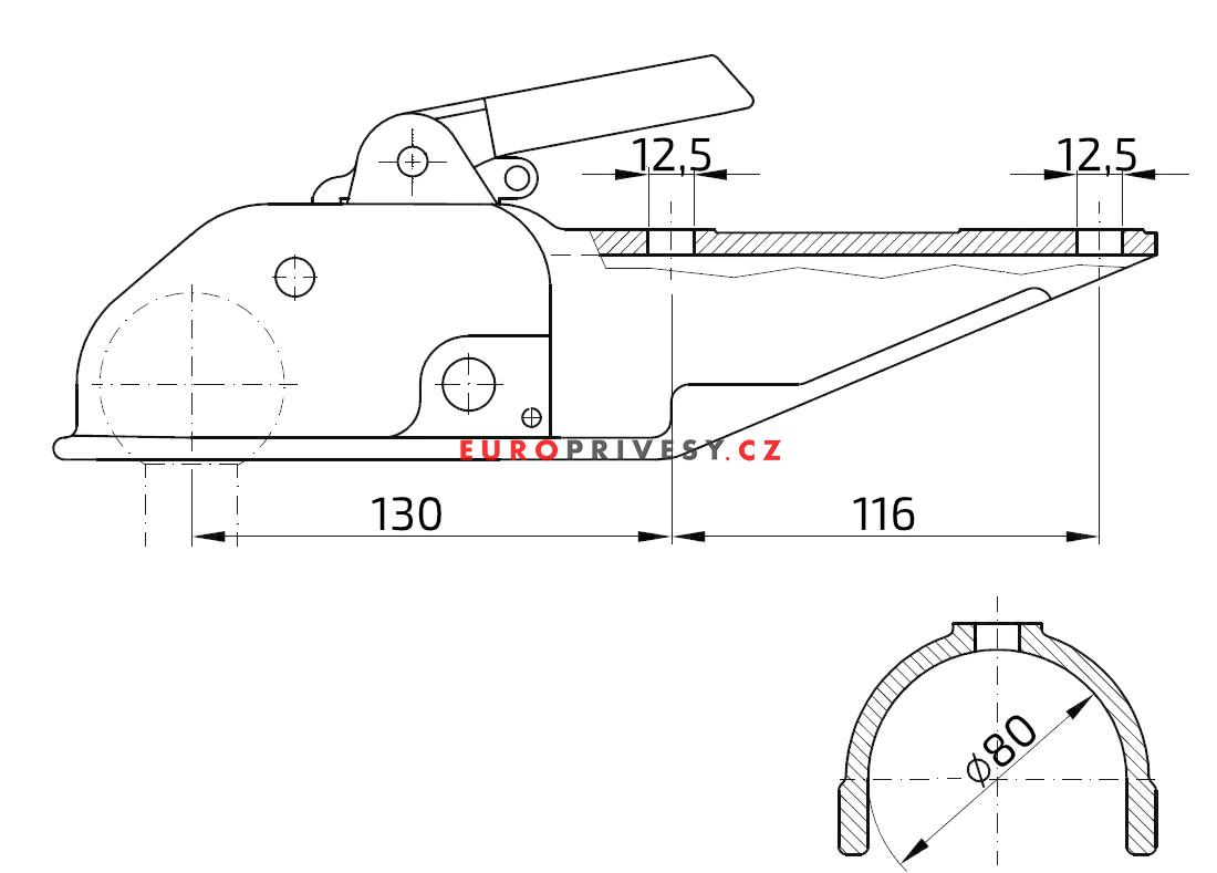 Tažná spojka WW 200-C4-H 3000 kg, pr. 80 mm, vrtání M12, šrouby vertikálně