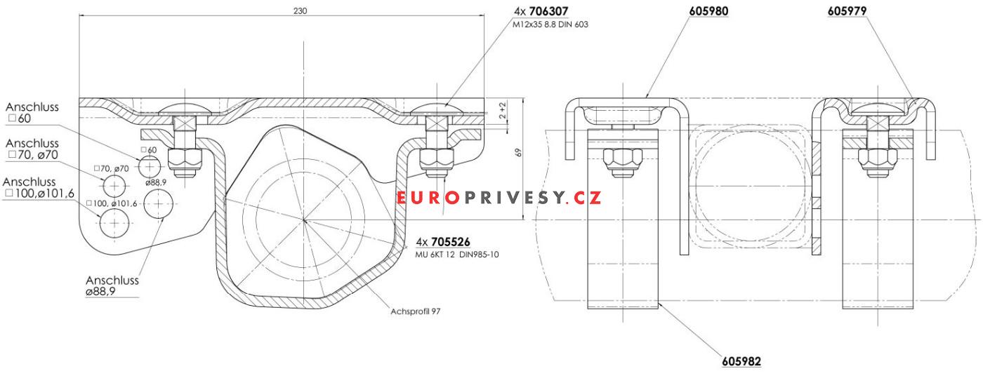 Spojnice oje a nápravy AL-KO B 1200 s ojí, univerzální