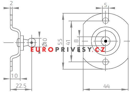 Konzola k plynové vzpěře plochá 41x22,5mm, kulový čep pr. 10mm, ocel