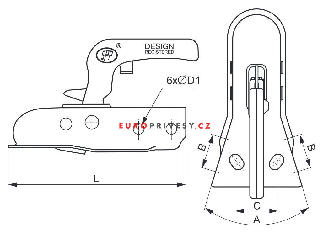 Tažná spojka SPP ZSK75 na V-oj, 750 kg
