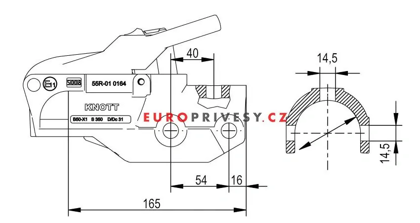 Tažná spojka KNOTT Avonride 3500 kg pr. 60 mm, M14/M14 s integr. zámkem