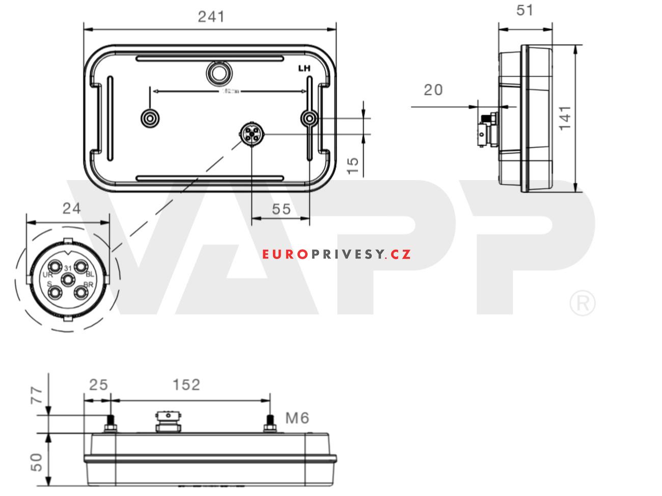 Svítilna Aspöck Multiled IV sdružená, P-BL/BR/KO/CO/RZ, baj5