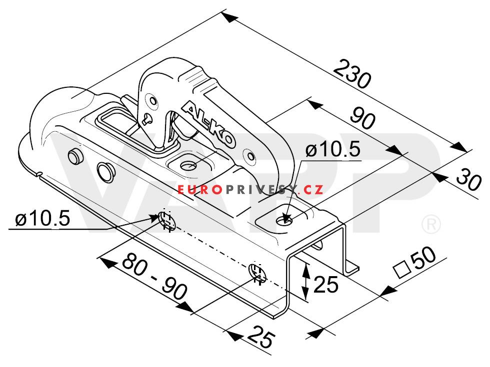 Tažná spojka AL-KO AK 7-D, 750 kg, 50x50 mm, H10V10