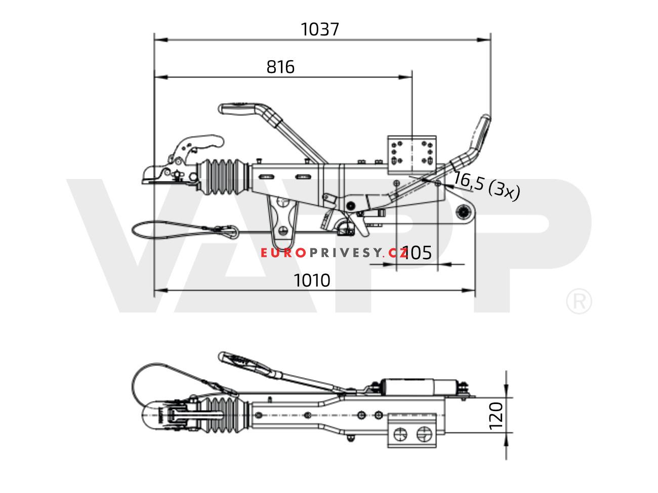 Nájezdová brzda KNOTT KRV35 + taž. spoj. K35C