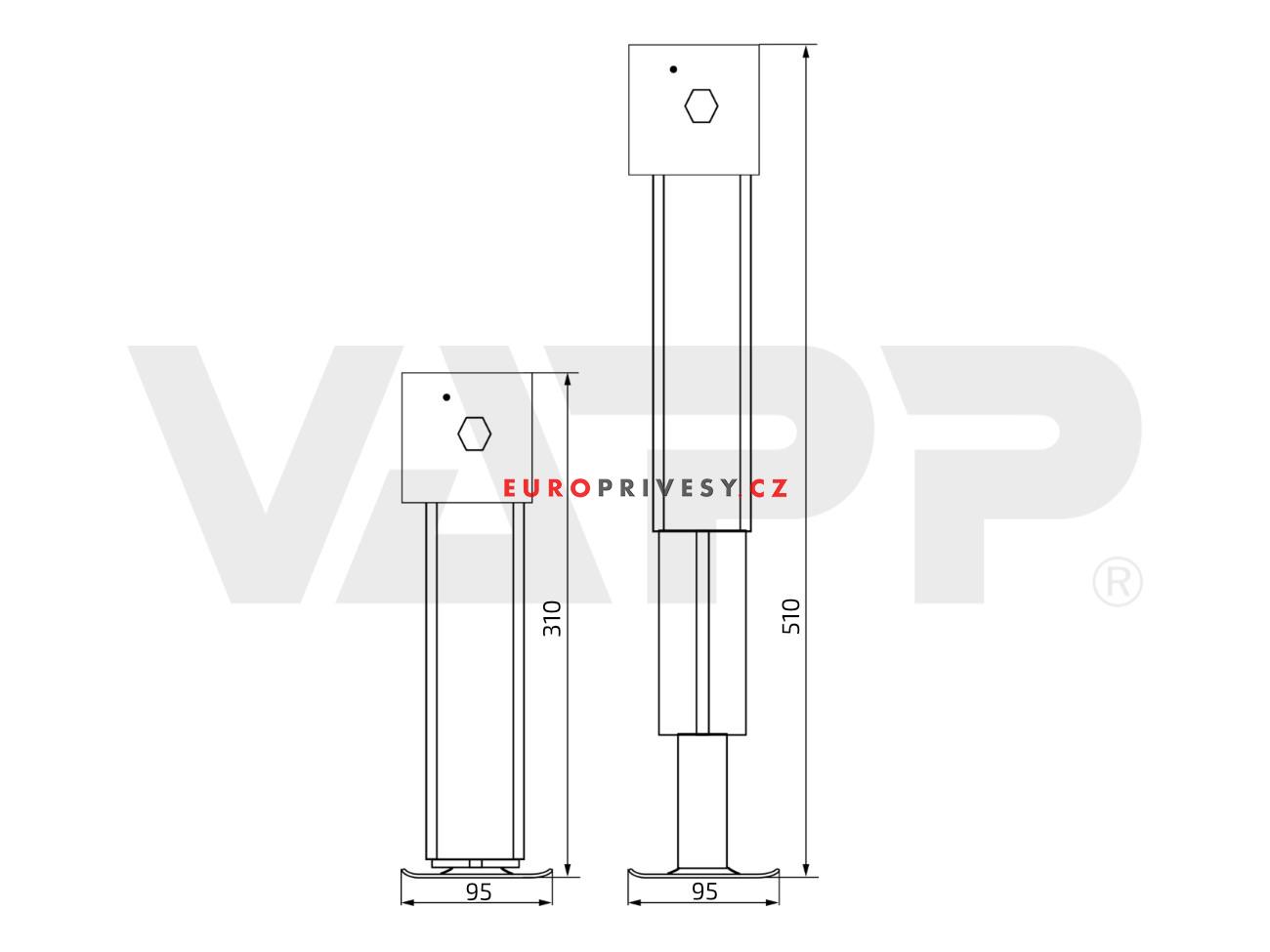 Sada opěrných nohou AL-KO AREX Light II 500kg, 510 mm (2 ks) vč. kliky