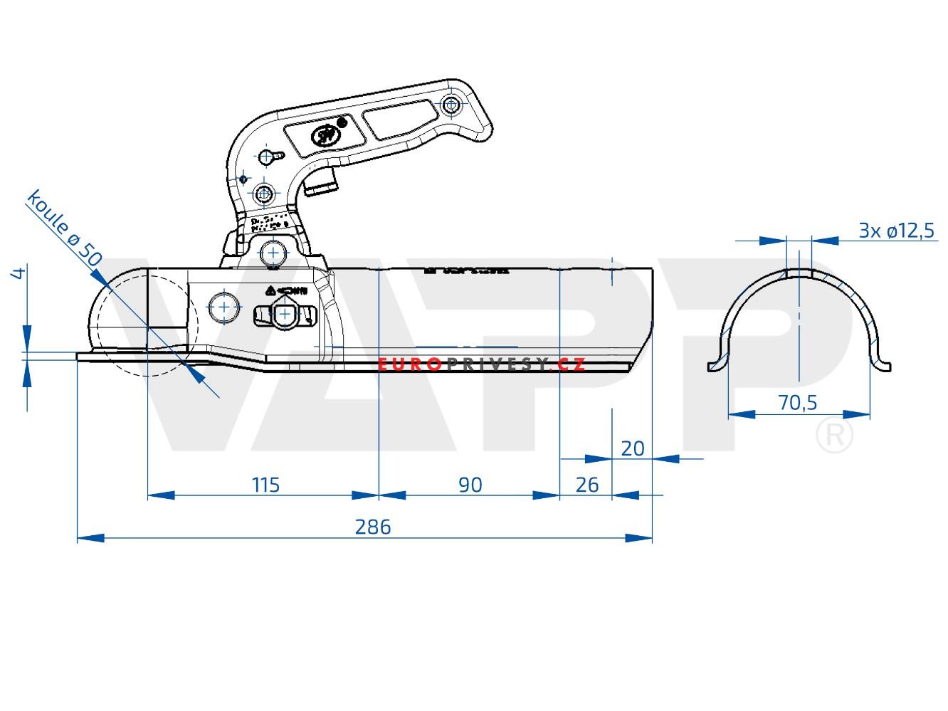 Tažná spojka SPP BC-1200GG-00-00, 1200 kg, 70 mm, V12