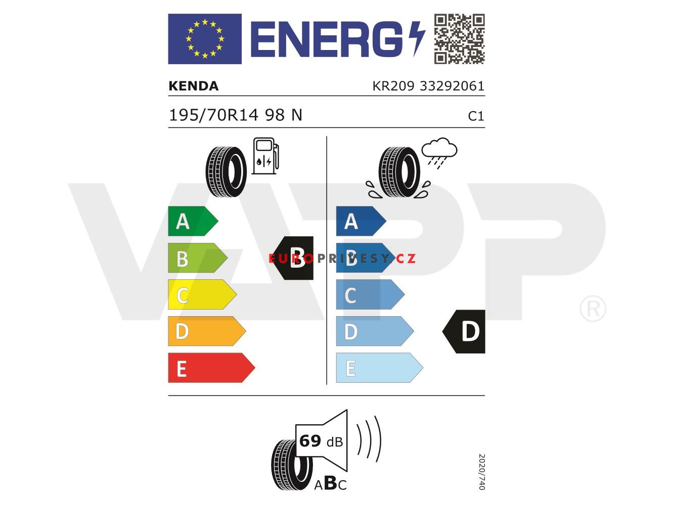 Pneu 195/70 R14 98N Kenda (750 kg)