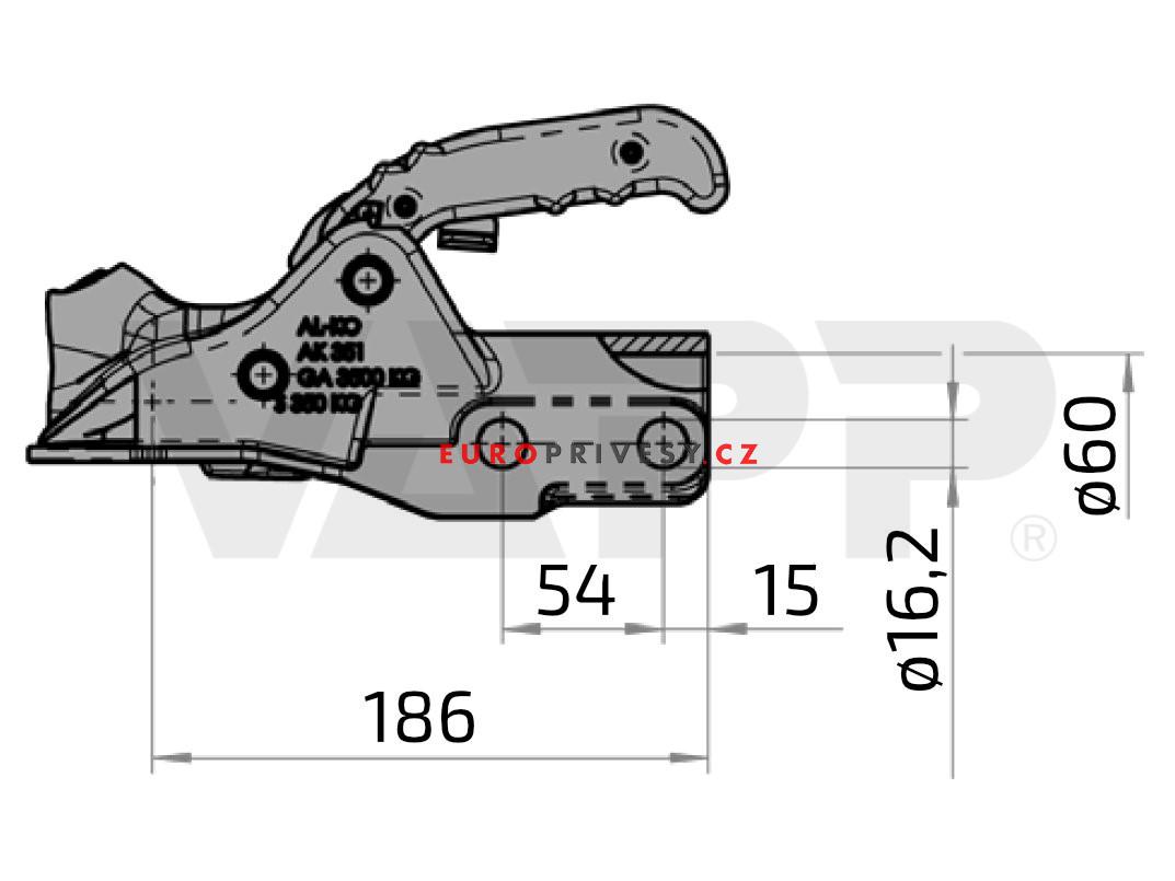 Tažná spojka AL-KO Profi AK 351, 3500 kg, 60 mm, H16 + šrouby + zámek