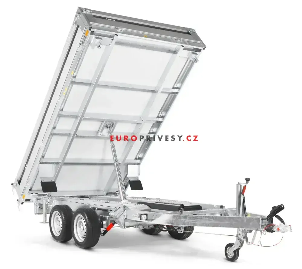 3-stranný elektrohydraulický sklápěč Brenderup, INTEGROVANÉ ALU NÁJEZDY, 375x180x35, 3000kg