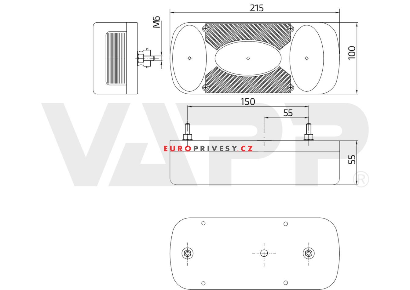 Svítilna Aspöck Midipoint II sdružená, L/P-BL/BR/KO/CO/RZ (bez žárovek), průchodka