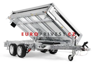 Třístranný elektrohydraulický sklápěč Brenderup, INTEGROVANÉ ALU NÁJEZDY, 375x180x35, 3000kg