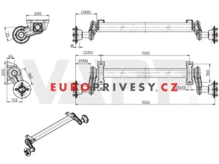 Náprava KNOTT VG 13 (750 kg) b=1100 mm, c=1550 mm, 100x4, patky 65