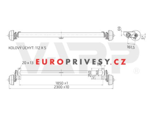 Náprava AL-KO Compact B 1200-6 (1350 kg) a=1850 mm, c=2300 mm, 5°, 2051, 112x5