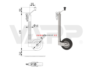 Kolečko opěrné drážkované s pojistkou KNOTT TK48 200x60 200 kg