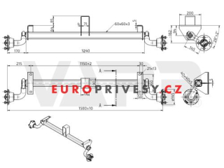 Náprava KNOTT VG 7 (750 kg) b=1150 mm, c=1580 mm, 100x4