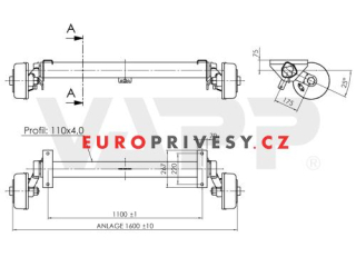 Náprava AL-KO Plus B 1800-9 (1800 kg) a=1100 mm, b=1600 mm, 112x5, včetně držáků tlumičů