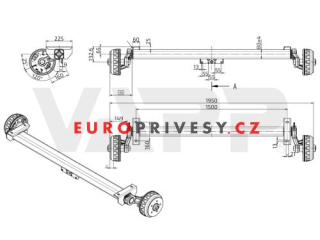 Náprava KNOTT VGB 13 (1350 kg) b=1500 mm, c=1950 mm, 200x50, 112x5